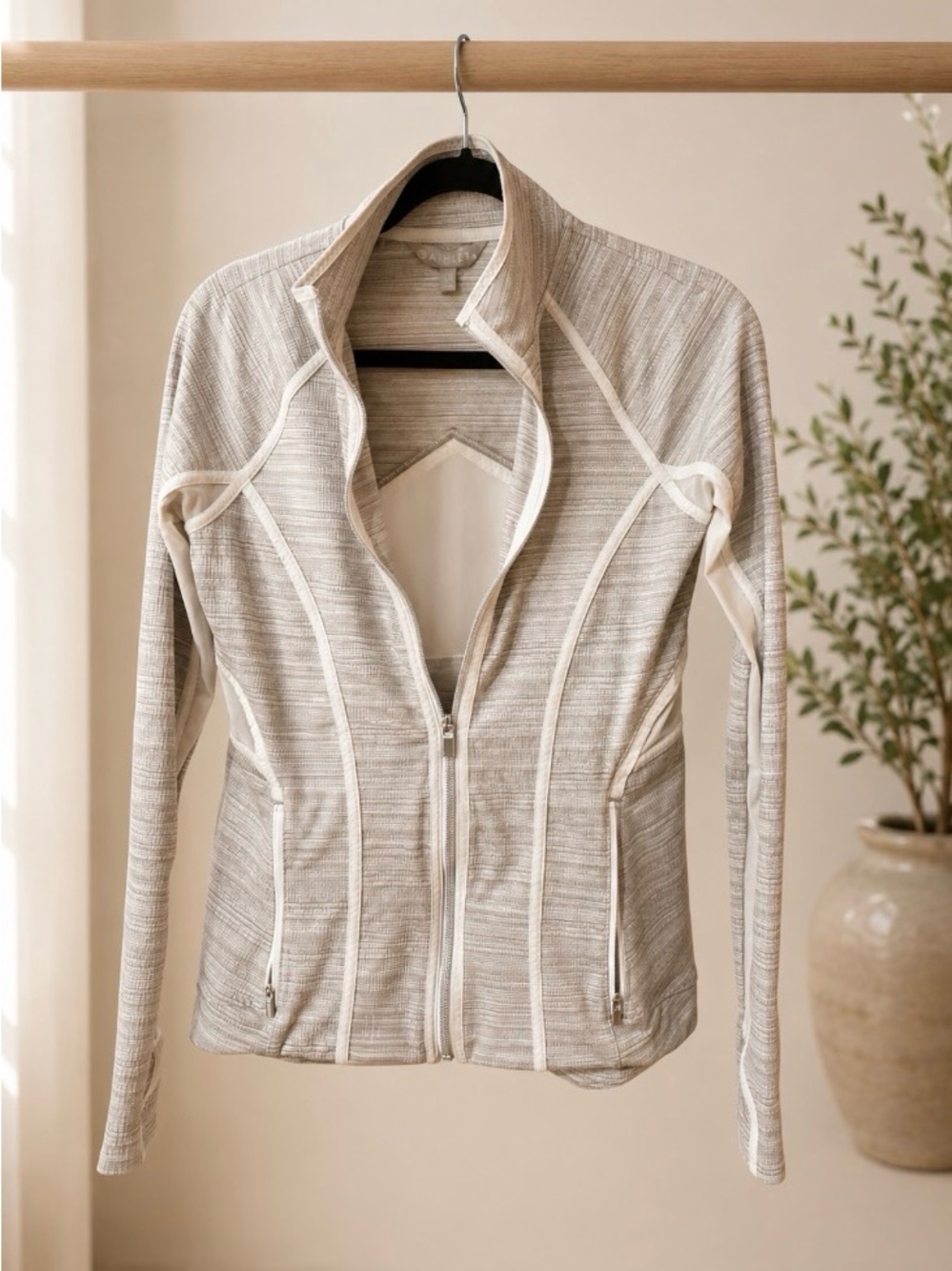 Athleta Sand Striped Performance Zip Jacket